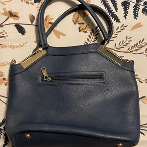 Dusty blue leather purse with bonus purse/wristlet